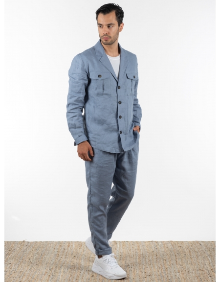 OVER-D Σακάκι λινό OE1S2S2G12 Μπλε OVER-D - 7