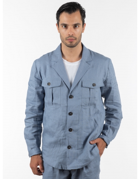 OVER-D Σακάκι λινό OE1S2S2G12 Μπλε OVER-D - 9