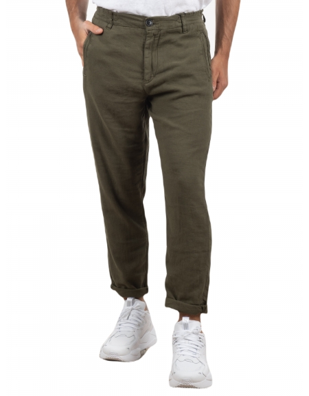 GABBA Chino Παντελόνι λινό Monza Broke  Χακί GABBA - 11