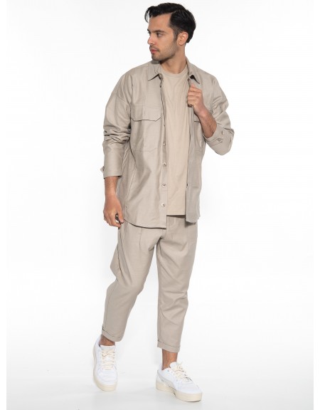 NINETEEN Πουκάμισο - Jacket K23-1014 Μπεζ - Καφέ NINETEEN - 7