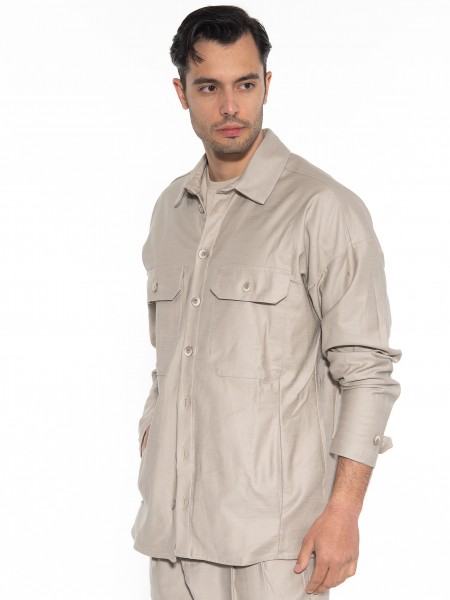 NINETEEN Πουκάμισο - Jacket K23-1014 Μπεζ - Καφέ NINETEEN - 4