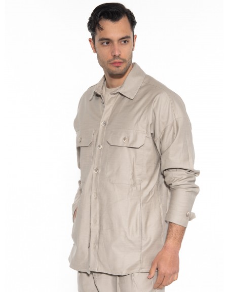 NINETEEN Πουκάμισο - Jacket K23-1014 Μπεζ - Καφέ NINETEEN - 4