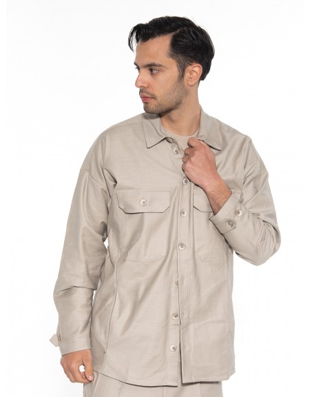 NINETEEN Πουκάμισο - Jacket K23-1014 Μπεζ - Καφέ NINETEEN - 3