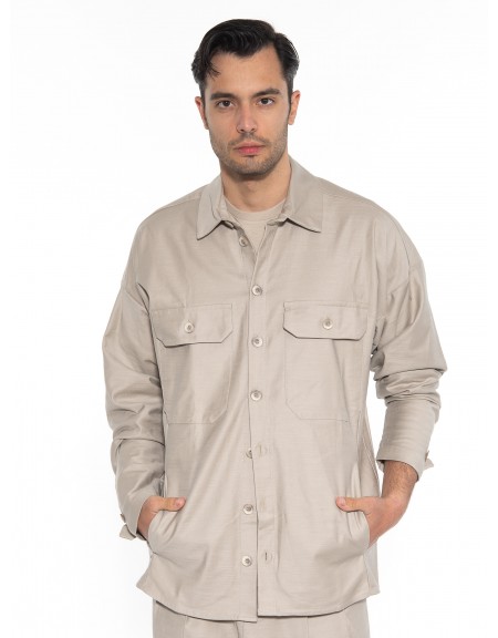 NINETEEN Πουκάμισο - Jacket K23-1014 Μπεζ - Καφέ NINETEEN - 11