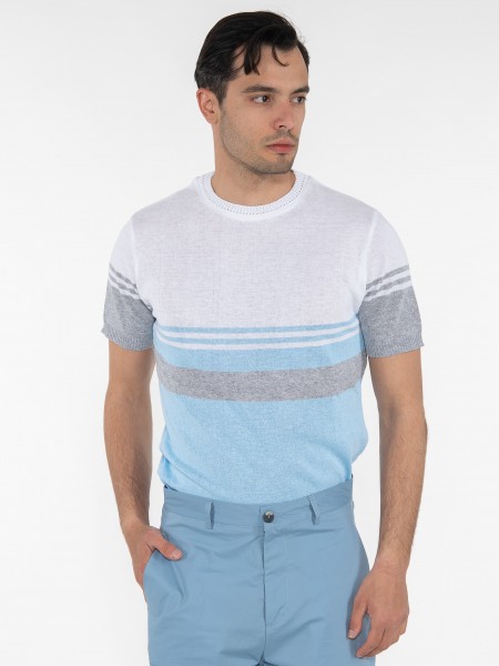 OVER-D T-shirt ριγέ OE1S2S3M21 Λευκό - Γαλάζιο OVER-D - 1