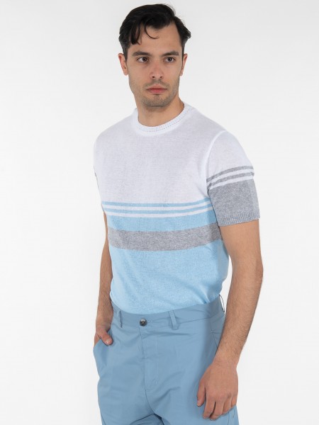 OVER-D T-shirt ριγέ OE1S2S3M21 Λευκό - Γαλάζιο OVER-D - 4