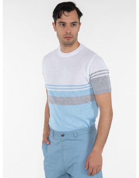 OVER-D T-shirt ριγέ OE1S2S3M21 Λευκό - Γαλάζιο OVER-D - 4