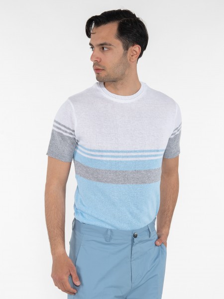 OVER-D T-shirt ριγέ OE1S2S3M21 Λευκό - Γαλάζιο OVER-D - 3