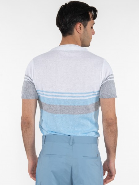 OVER-D T-shirt ριγέ OE1S2S3M21 Λευκό - Γαλάζιο OVER-D - 2