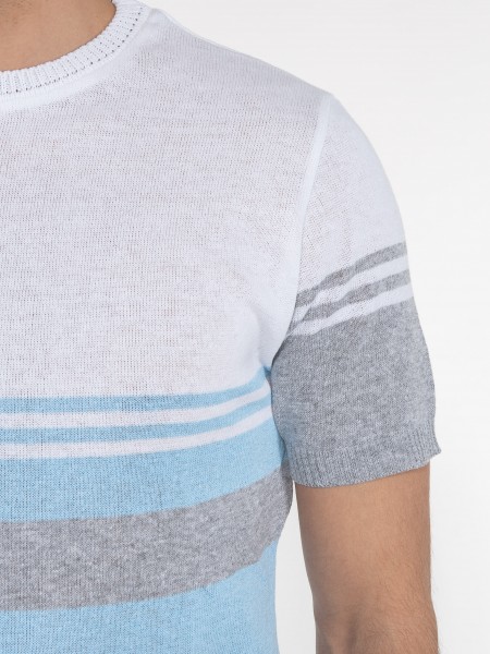 OVER-D T-shirt ριγέ OE1S2S3M21 Λευκό - Γαλάζιο OVER-D - 5