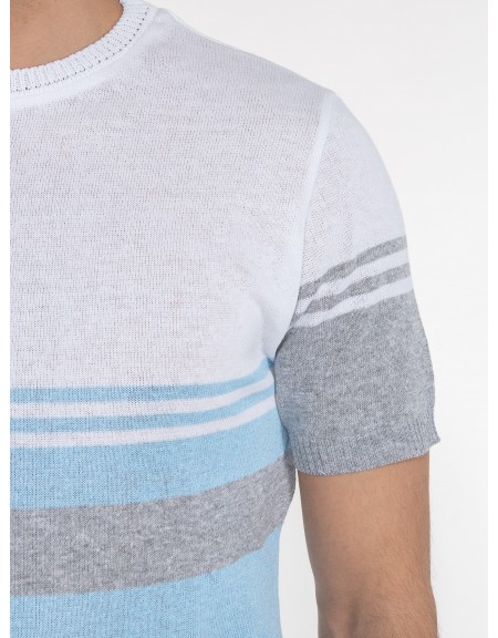 OVER-D T-shirt ριγέ OE1S2S3M21 Λευκό - Γαλάζιο OVER-D - 5