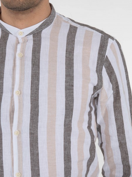 OVER-D Πουκάμισο mao ριγέ OE1S2S3C22 Λευκό - Μπεζ - Καφέ OVER-D - 5