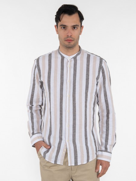 OVER-D Πουκάμισο mao ριγέ OE1S2S3C22 Λευκό - Μπεζ - Καφέ OVER-D - 1