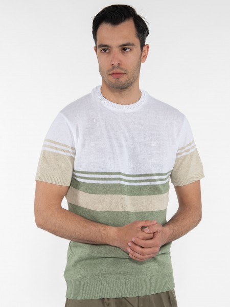 OVER-D T-shirt ριγέ OE1S2S3M21 Λευκό - Λαδί OVER-D - 3