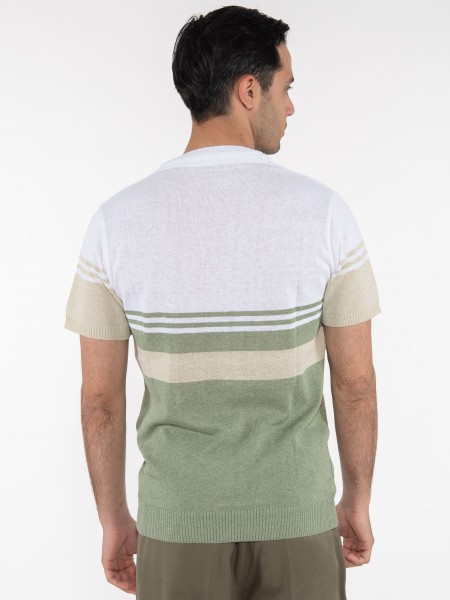 OVER-D T-shirt ριγέ OE1S2S3M21 Λευκό - Λαδί OVER-D - 2