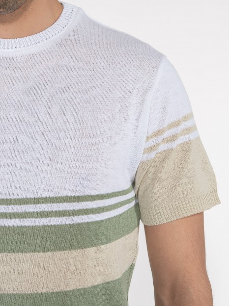 OVER-D T-shirt ριγέ OE1S2S3M21 Λευκό - Λαδί OVER-D - 5