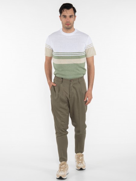 OVER-D T-shirt ριγέ OE1S2S3M21 Λευκό - Λαδί OVER-D - 6