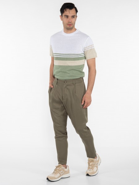 OVER-D T-shirt ριγέ OE1S2S3M21 Λευκό - Λαδί OVER-D - 9