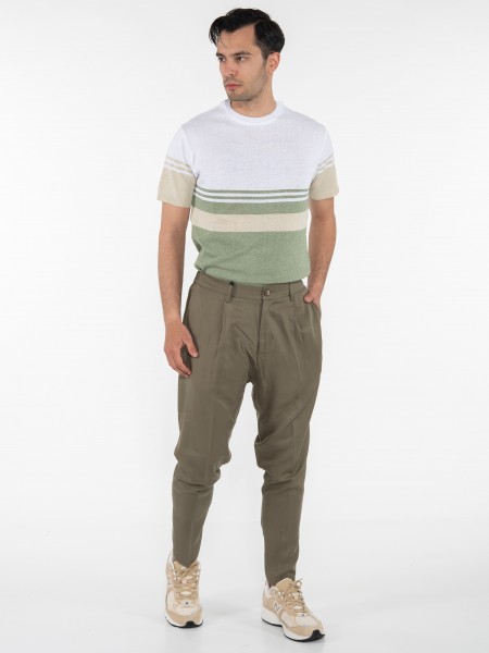 OVER-D T-shirt ριγέ OE1S2S3M21 Λευκό - Λαδί OVER-D - 7