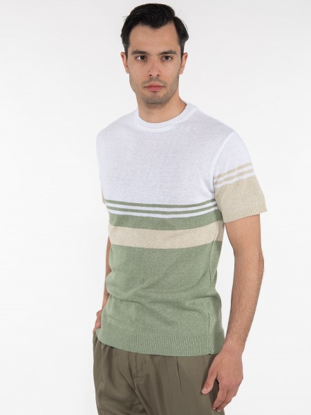 OVER-D T-shirt ριγέ OE1S2S3M21 Λευκό - Λαδί OVER-D - 4