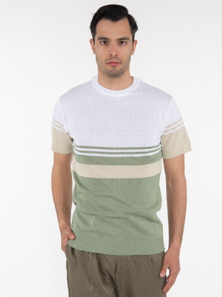 OVER-D T-shirt ριγέ OE1S2S3M21 Λευκό - Λαδί OVER-D - 10