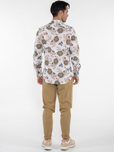 OVER-D Πουκάμισο mao OE1S2S3C12 Εμπριμέ - Λευκό - Λαδί OVER-D - 10