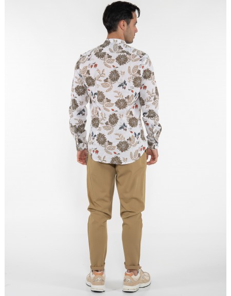 OVER-D Πουκάμισο mao OE1S2S3C12 Εμπριμέ - Λευκό - Λαδί OVER-D - 10