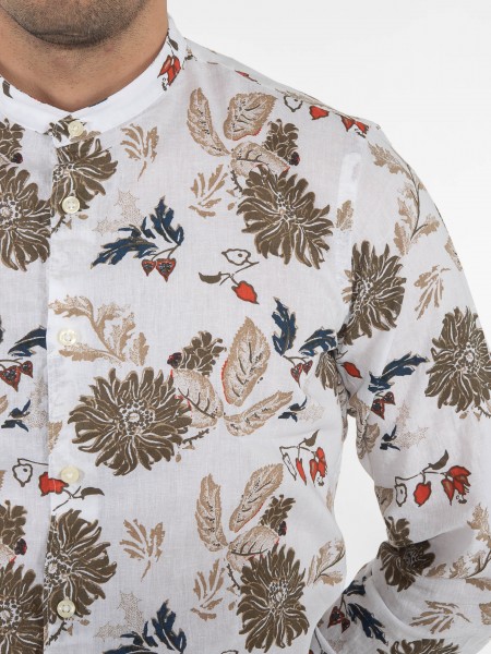 OVER-D Πουκάμισο mao OE1S2S3C12 Εμπριμέ - Λευκό - Λαδί OVER-D - 5