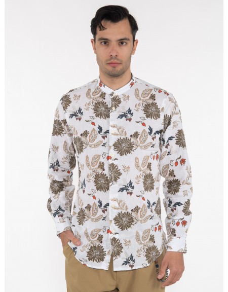 OVER-D Πουκάμισο mao OE1S2S3C12 Εμπριμέ - Λευκό - Λαδί OVER-D - 1