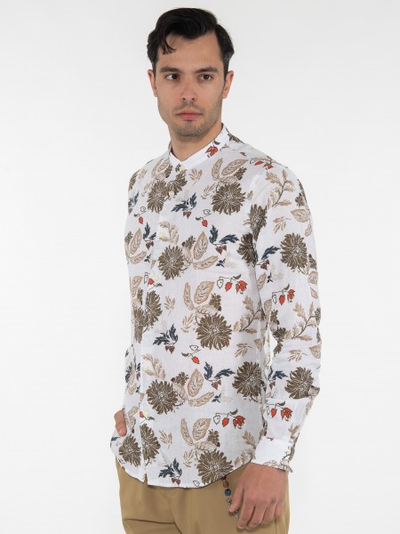 OVER-D Πουκάμισο mao OE1S2S3C12 Εμπριμέ - Λευκό - Λαδί OVER-D - 4