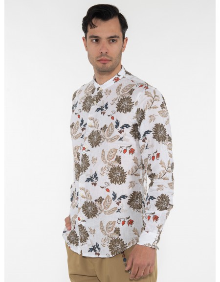 OVER-D Πουκάμισο mao OE1S2S3C12 Εμπριμέ - Λευκό - Λαδί OVER-D - 4