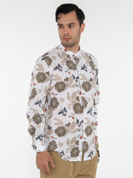 OVER-D Πουκάμισο mao OE1S2S3C12 Εμπριμέ - Λευκό - Λαδί OVER-D - 3