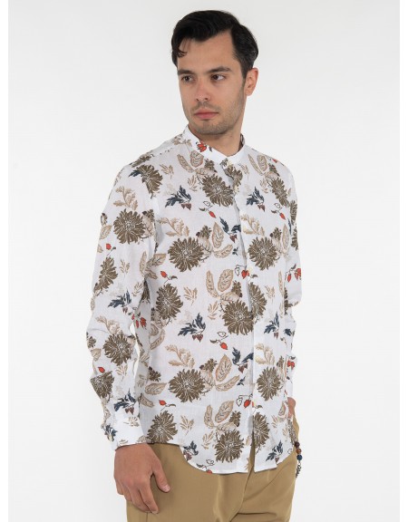 OVER-D Πουκάμισο mao OE1S2S3C12 Εμπριμέ - Λευκό - Λαδί OVER-D - 3