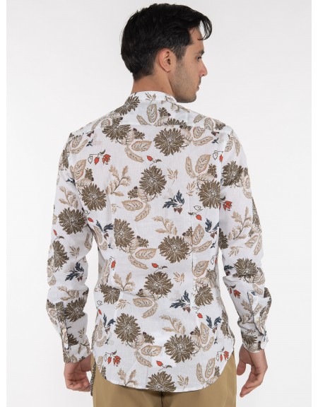 OVER-D Πουκάμισο mao OE1S2S3C12 Εμπριμέ - Λευκό - Λαδί OVER-D - 2