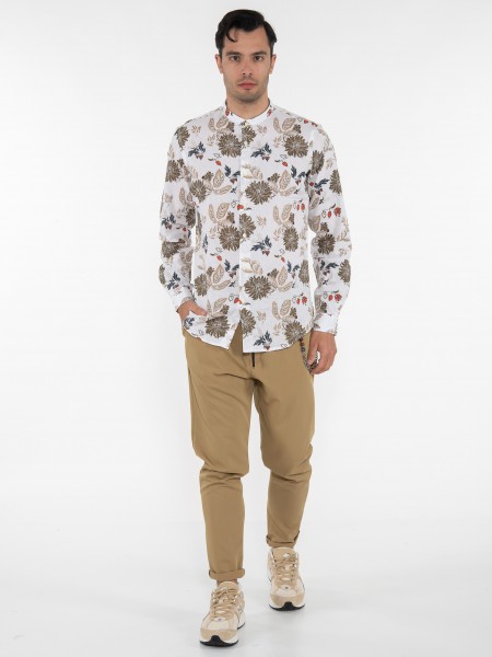 OVER-D Πουκάμισο mao OE1S2S3C12 Εμπριμέ - Λευκό - Λαδί OVER-D - 6