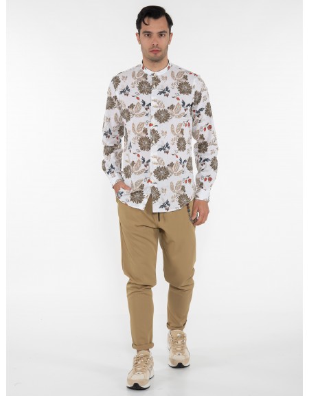 OVER-D Πουκάμισο mao OE1S2S3C12 Εμπριμέ - Λευκό - Λαδί OVER-D - 6