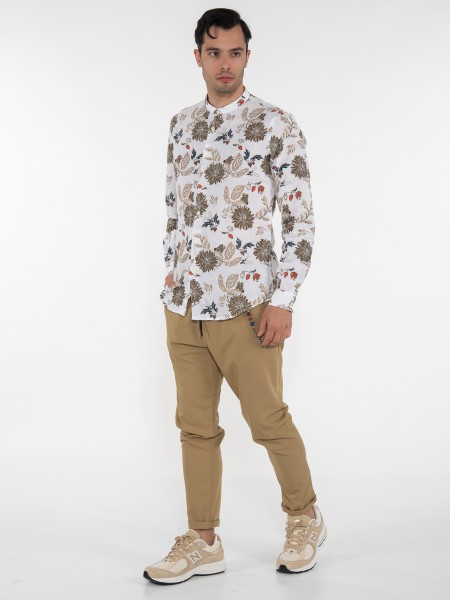 OVER-D Πουκάμισο mao OE1S2S3C12 Εμπριμέ - Λευκό - Λαδί OVER-D - 11