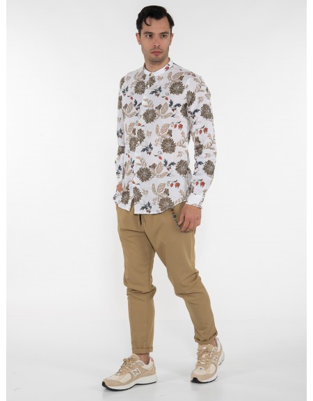 OVER-D Πουκάμισο mao OE1S2S3C12 Εμπριμέ - Λευκό - Λαδί OVER-D - 11