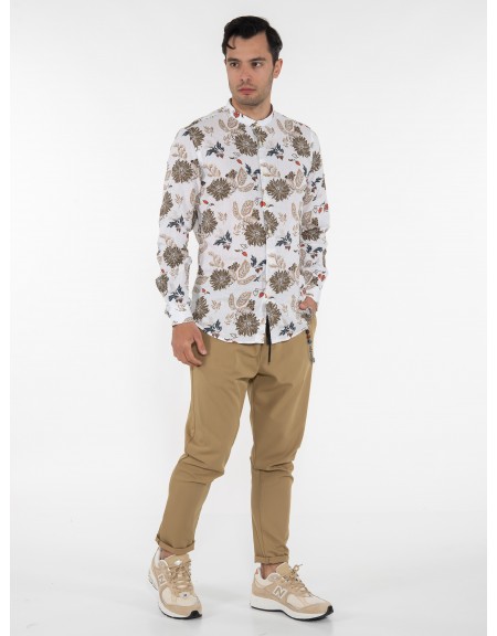 OVER-D Πουκάμισο mao OE1S2S3C12 Εμπριμέ - Λευκό - Λαδί OVER-D - 8