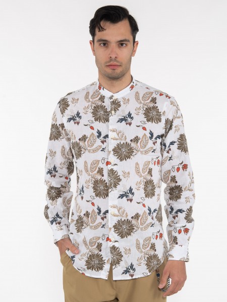 OVER-D Πουκάμισο mao OE1S2S3C12 Εμπριμέ - Λευκό - Λαδί OVER-D - 12