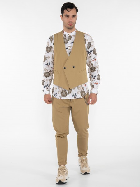 OVER-D Πουκάμισο mao OE1S2S3C12 Εμπριμέ - Λευκό - Λαδί OVER-D - 7