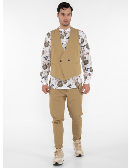 OVER-D Πουκάμισο mao OE1S2S3C12 Εμπριμέ - Λευκό - Λαδί OVER-D - 7