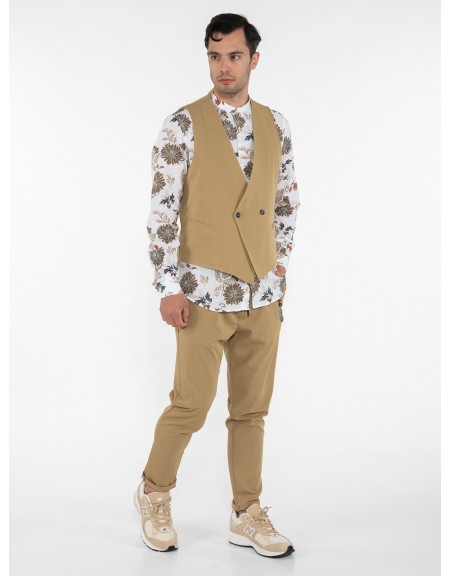 OVER-D Πουκάμισο mao OE1S2S3C12 Εμπριμέ - Λευκό - Λαδί OVER-D - 9