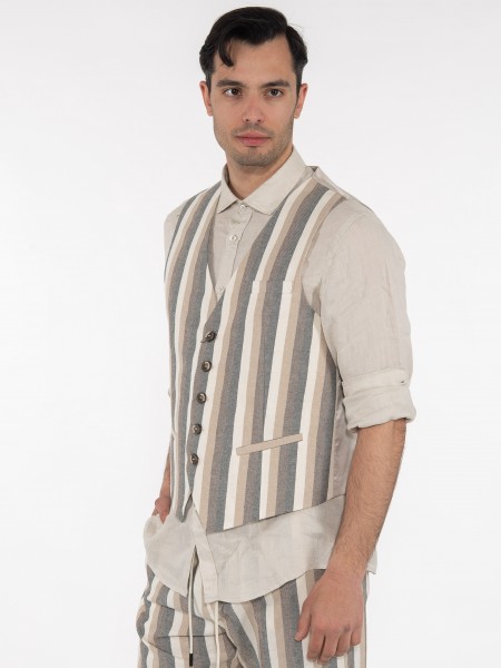 OVER-D Γιλέκο ριγέ OE1S2S3I04 Μπεζ - Εκρού OVER-D - 4