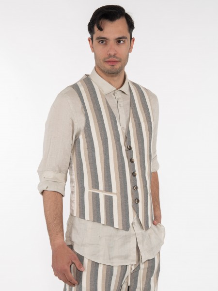 OVER-D Γιλέκο ριγέ OE1S2S3I04 Μπεζ - Εκρού OVER-D - 3