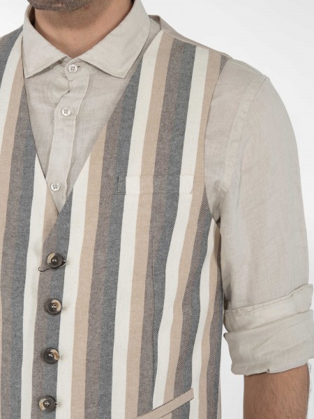 OVER-D Γιλέκο ριγέ OE1S2S3I04 Μπεζ - Εκρού OVER-D - 5