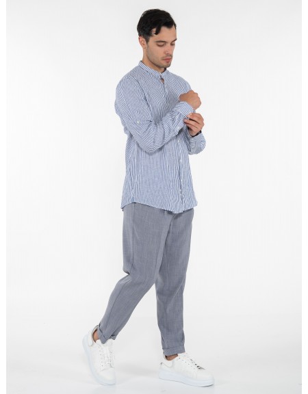 OVER-D Πουκάμισο mao OC1S0S0C01 Μπλε - Εκρού OVER-D - 7