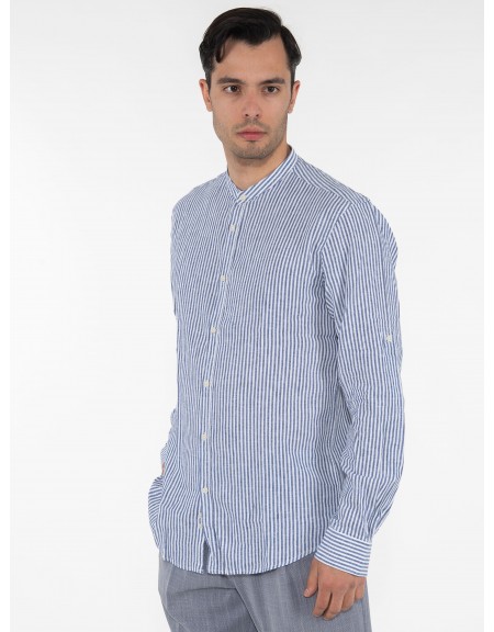 OVER-D Πουκάμισο mao OC1S0S0C01 Μπλε - Εκρού OVER-D - 4