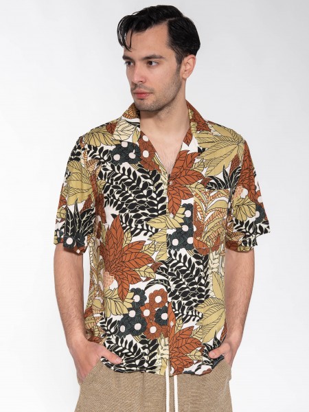 XAGON MAN Πουκάμισο κοντομάνικο P23042ADAILA Εμπριμέ - Εκρού - Καφέ XAGON MAN - 3