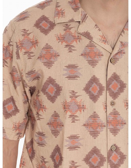 GABBA Πουκάμισο κοντομάνικο OLIVIER RESORT AOP SS Εμπριμέ - Καφέ - Μπεζ GABBA - 5